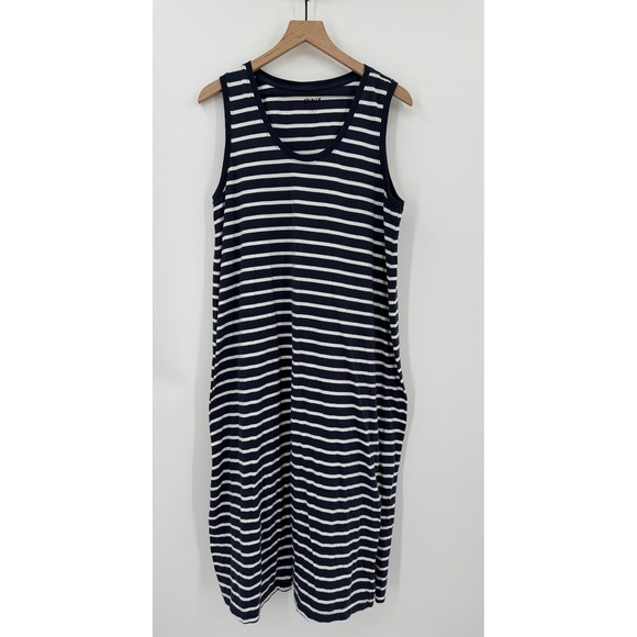 Pact Dress Womens Large Blue Striped Organic Cotton Sleeveless Sustainable - Picture 1 of 9